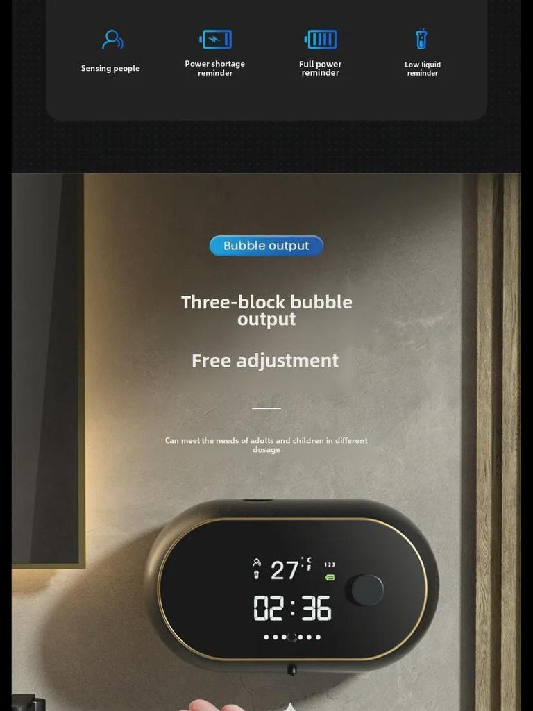 W2 Автоматический настенный интеллектуальный дозатор пенного дезинфицирующего средства для рук с индукционной зарядкой