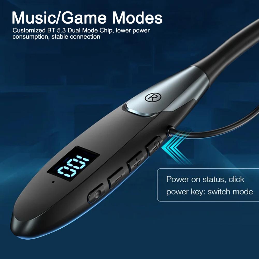 60 часов воспроизведения беспроводные наушники Bluetooth 5.3 с шейным ободом, бас, стерео, спортивные водонепроницаемые наушники с микрофоном