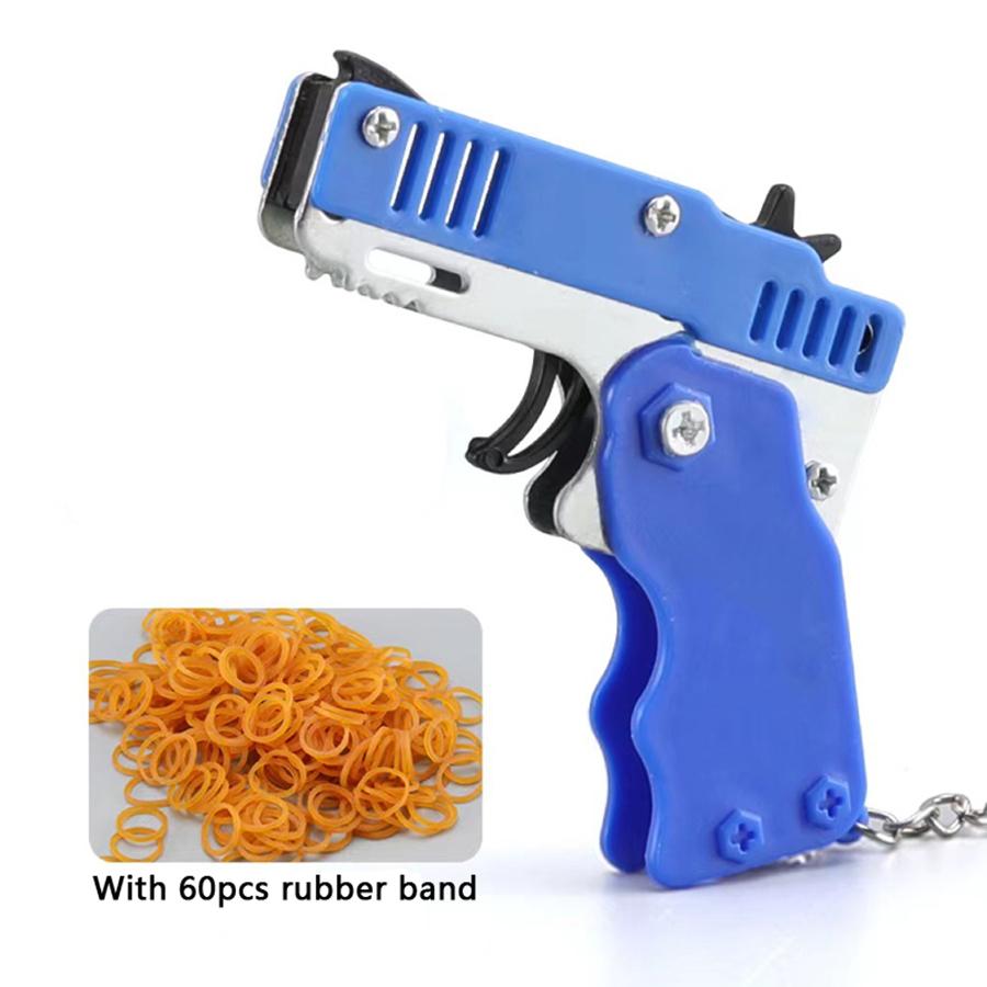 Metal Burst Rubber Band Toy - Mini Folding Launcher Toy With Keychain And 60Pcs Rubber Bands Perfect Gift For Christmas