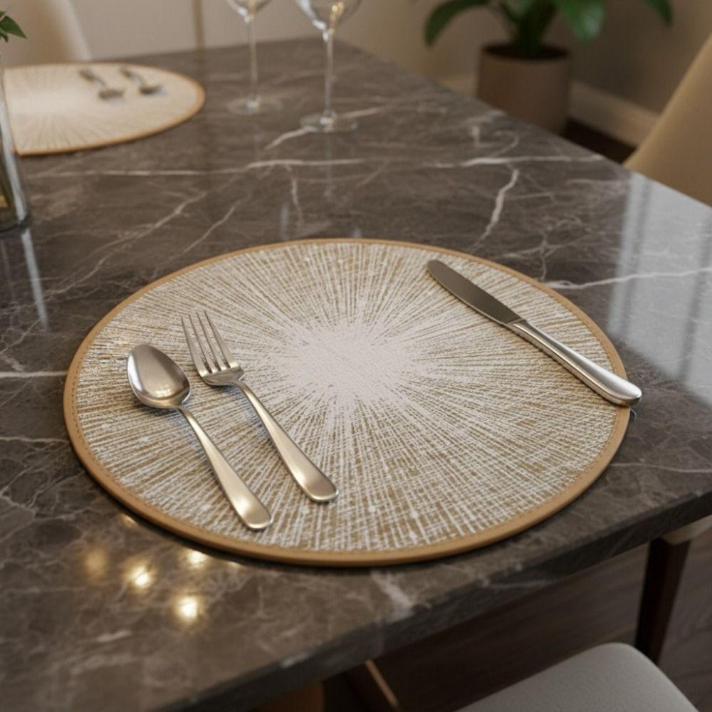 4PCS Bohemia Round Burlap Macrame Placemats Ray Pattern Dinnerware Mat Jute Tableware Mat Hotel