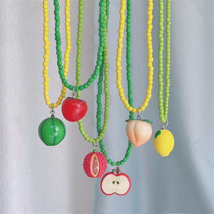 Трендовые украшения Дофаминовых цветов Яблоко Клубника Лимон Фрукты Подвеска Бусины Ожерелье для женщин Y2K Милый чокер Вечернее ожерелье