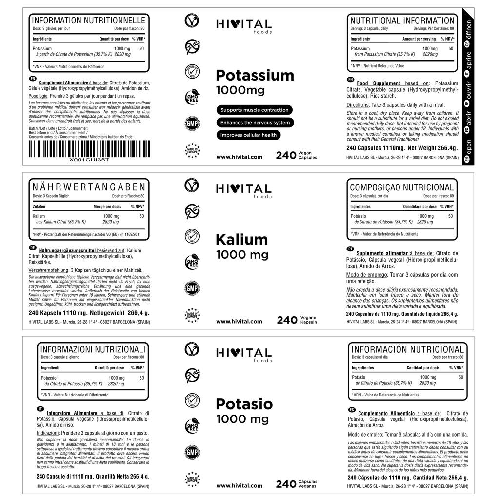 Калий 1000 мг | 240 веганских капсул