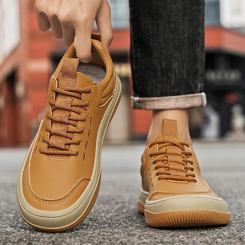 Модные Высококачественные Повседневные Кожаные Уличные Нескользящие Кроссовки Водонепроницаемые Удобные Оксфорды Мужские Дизайнерские Ботинки на Шнуровке Вулканизированная Подошва