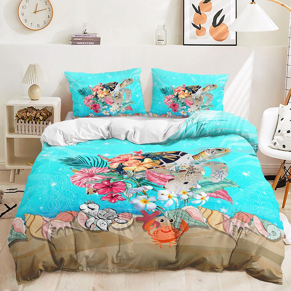 Sea Turtle Tropical Beach Bohemian Sea Animals Colorful Duvet Quilt Cover Set