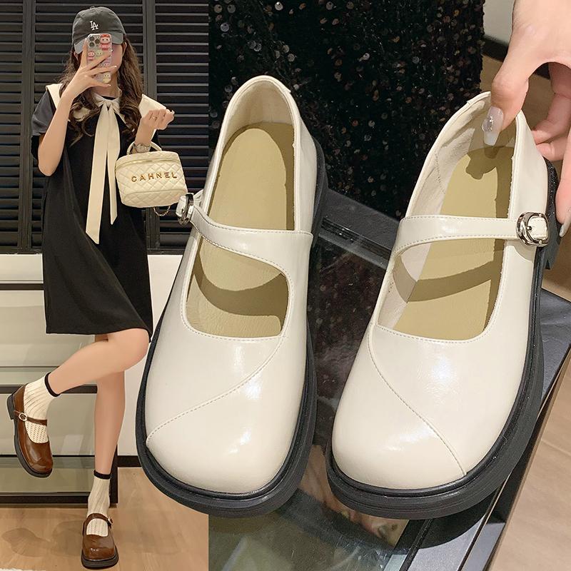 Fashion New Arrival Japanese Style Vintage Buckle Mary Janes Shoes Women'S Shallow Mouth Casual Student Leather Shoes Thick Bottom