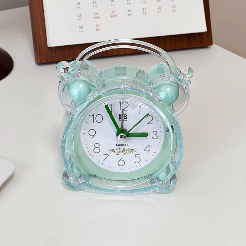 Cute Crystal Transparent Alarm Clock Children Student Creative with Night Light Bedroom Dormitory Desktop Clock