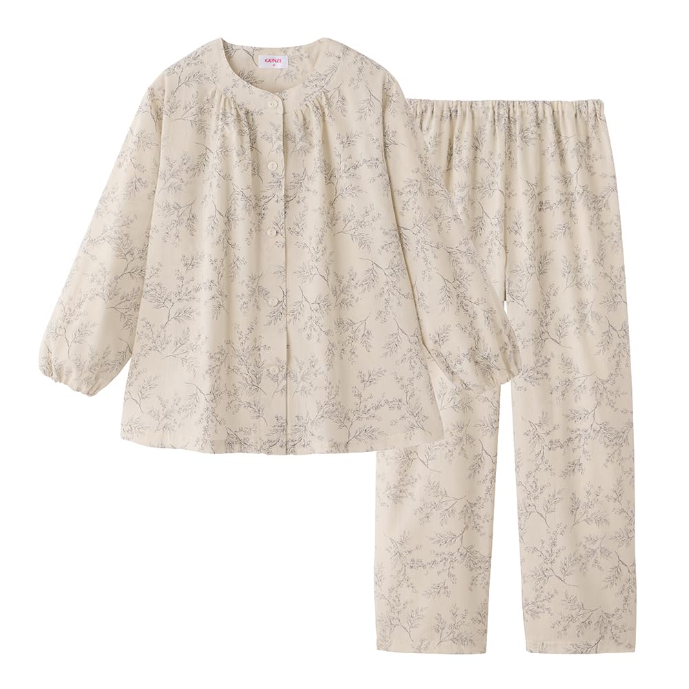 Gunze Long Sleeve Pajamas with Elastic Sleeve and Leg Gray Women's Holes, Moisture-Wicking, Quick-Drying, Eco-Friendly, Twin-Leg Pattern,