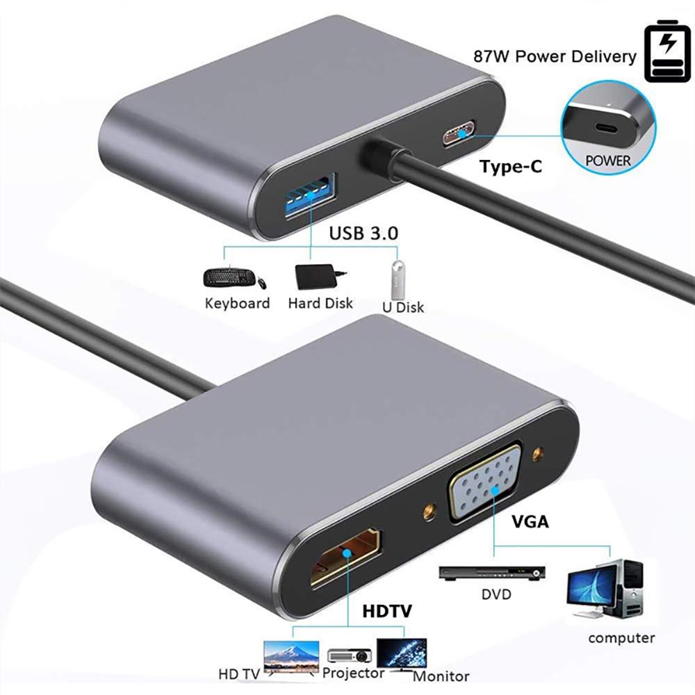 FUNXUN Док-станция 4 в 1, концентратор USB C, адаптер типа C к двойному HDMI, расширение экрана 4K, 60 Гц, USB 3.0 для ноутбука, телефона, ПК