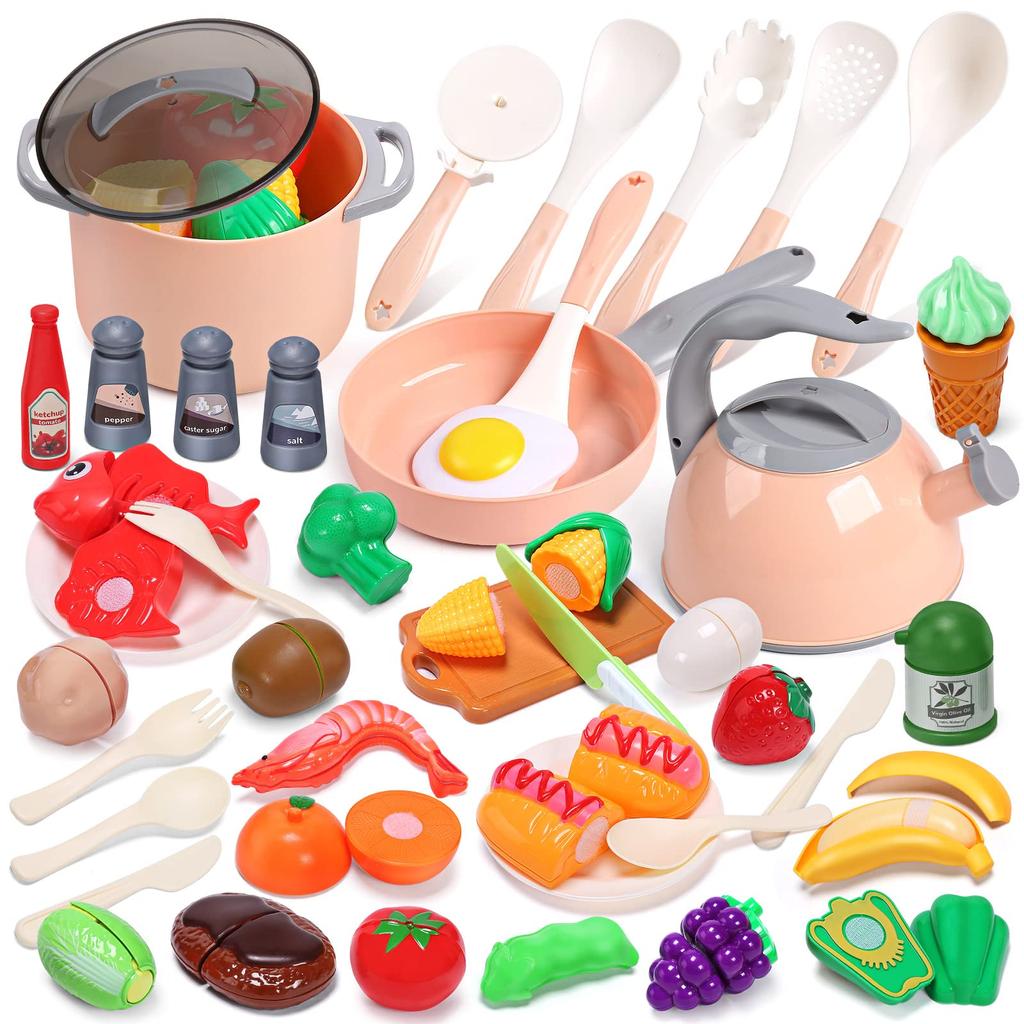 Cute Stone Play House Kitchen Educational 44 Piece Play House Pot Real Cutting Pretend Birthday Gift Set, Toys, Toys, Toys, Set, Set, Ingredients,