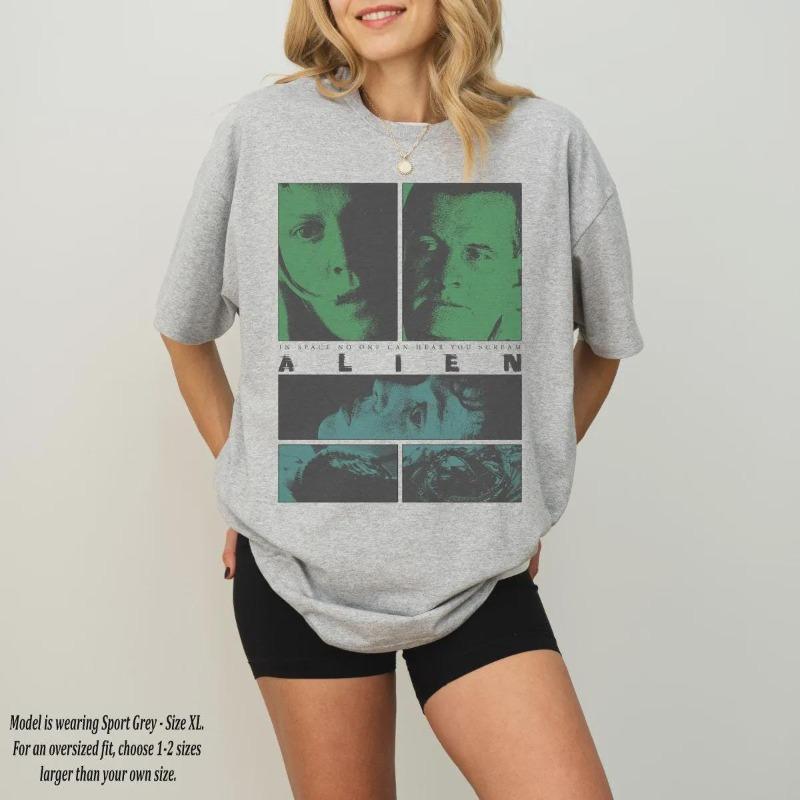 Retro Alien Movie Tshirt Retro Horror Tshirt for Women Summer New Unisex Casual Cotton Tshirt