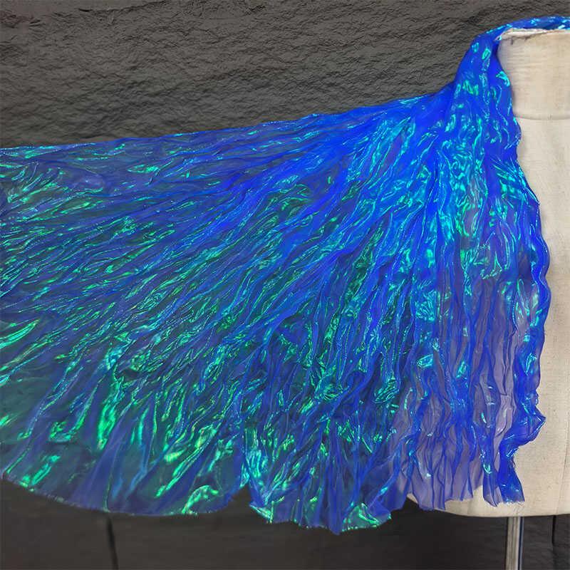Laser Cut Organza Fabric Gradient Color Mermaid Texture for Wedding Dress Costume DIY Sewing Craft Material Wrinkle Wave Design