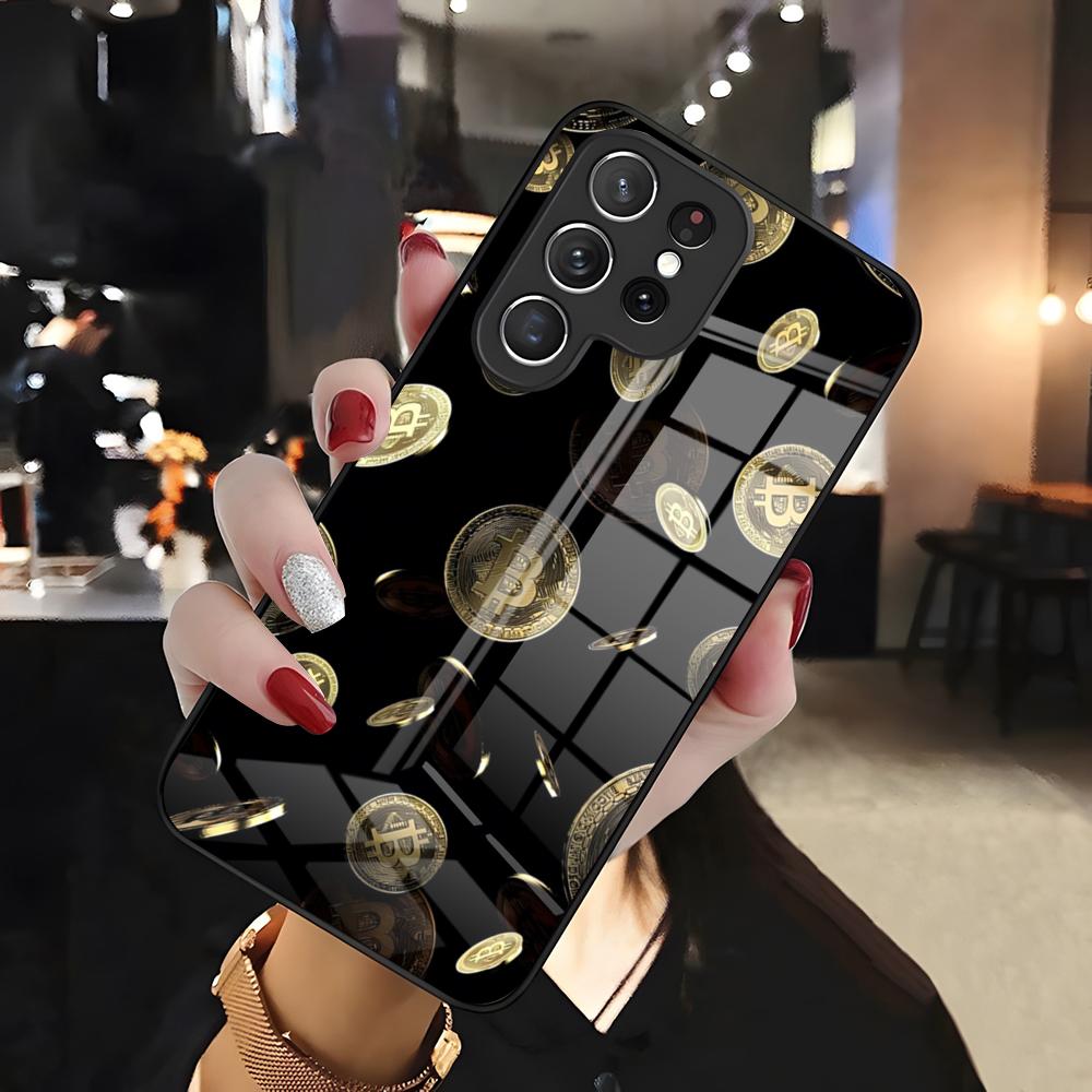 Чехол для телефона Bitcoin для Samsung S26 S25 Edge Ultra 24 23 22 21 Ultra Plus Fe A55 56 15 4G 5G Стеклянная крышка
