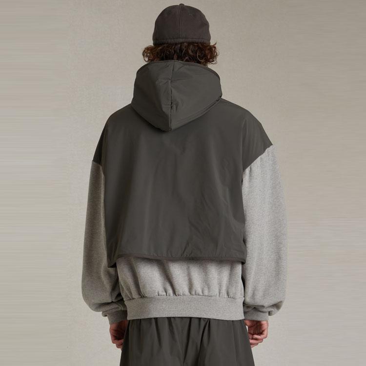 Fear of God Essentials Свитер с капюшоном из нейлонового флиса Темный меланж Овсяный/Чернильный Мужские Топы Серый 202SP244323F
