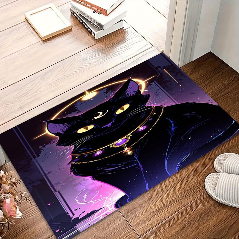 1pc Mystic Black Cat Rug Celestial Moon Pattern Non Slip Floor Mat for Living Room Bedroom Gothic Home Decor Carpet