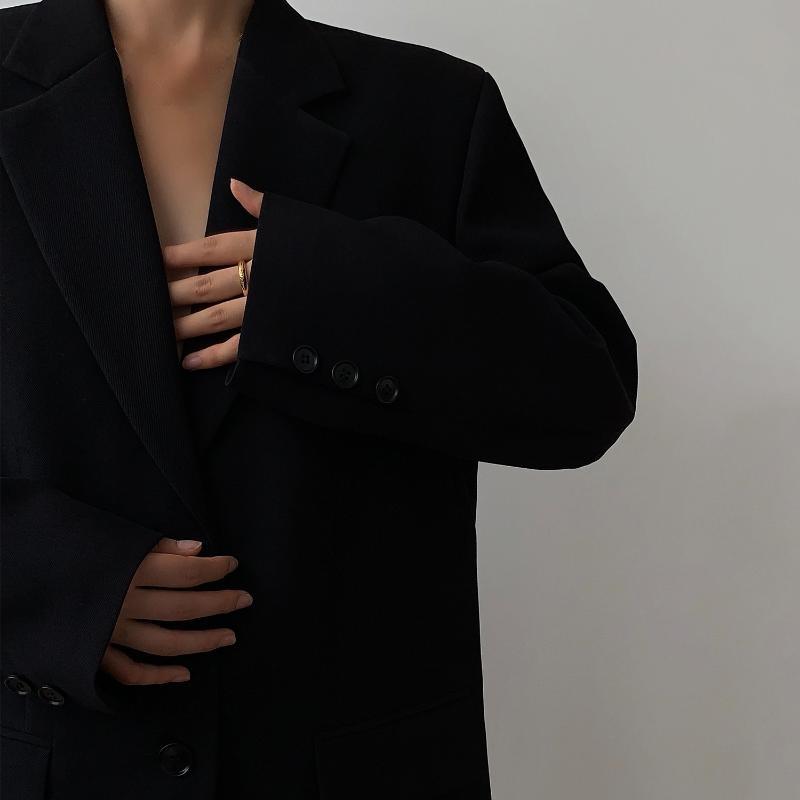 Весна Осень Новое Корейское Свободное Ретро Повседневное Пальто Женский Костюм Черный Тонкий