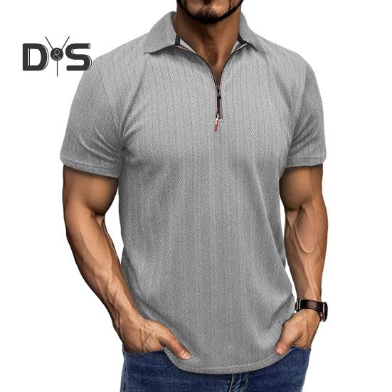 Мужская летняя рубашка с коротким рукавом, застегивающаяся на молнию, с лацканами, жаккардовый пуловер, свободная рубашка для поездок на работу и путешествий на открытом воздухе