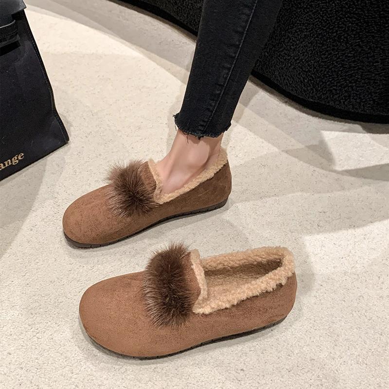 Женская обувь, горячая распродажа, женские туфли на плоской подошве One Kick, зимние туфли с круглым носком, плюшевый флис для тепла, прочная подошва Solft, повседневная удобная обувь