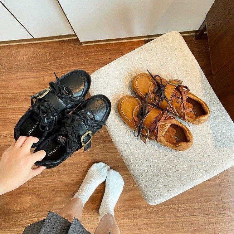 Casual Single Shoes Women's 2025 Autumn New Belt Buckle American Retro German Training Boots Flat-bottomed Fashion Casual Single Shoes Women