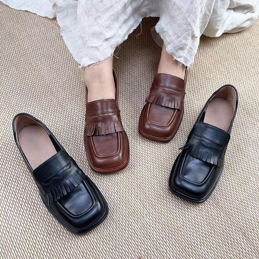 Johnature Женские туфли-лодочки из натуральной кожи, удобные туфли без шнуровки на низком каблуке с мягкой подошвой в стиле ретро и квадратным носком