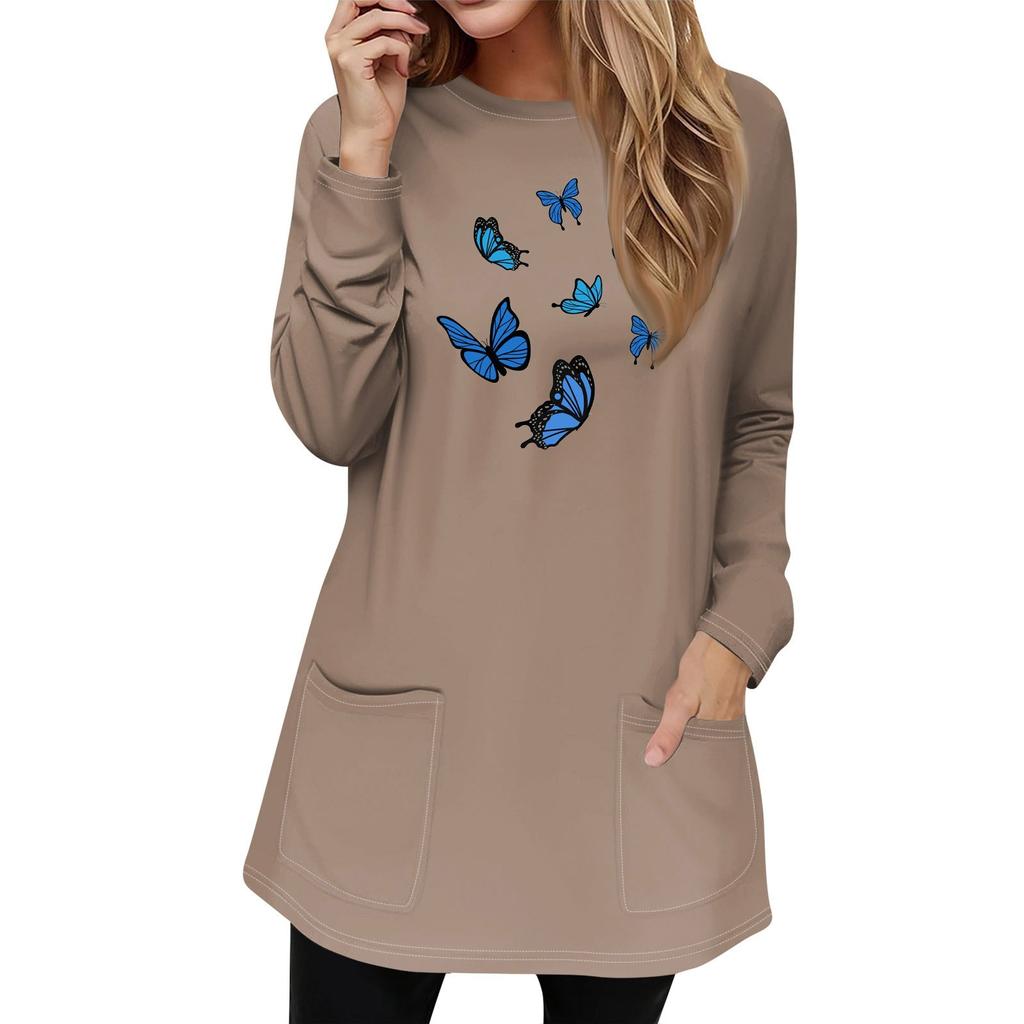 Женская толстовка, пуловер, спортивная одежда, карман, принт, повседневный топ с круглым вырезом и длинными рукавами