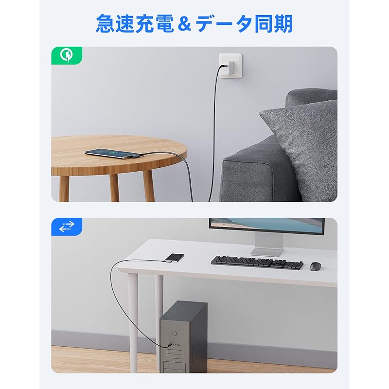 SUNGUY USB Type C Cable L-shape 1.5M USB3.1 Gen2 10Gbps Data Transfer USB-A To USB-C Type C 3A Fast Charging Android Auto Compatible Nylon Knitting