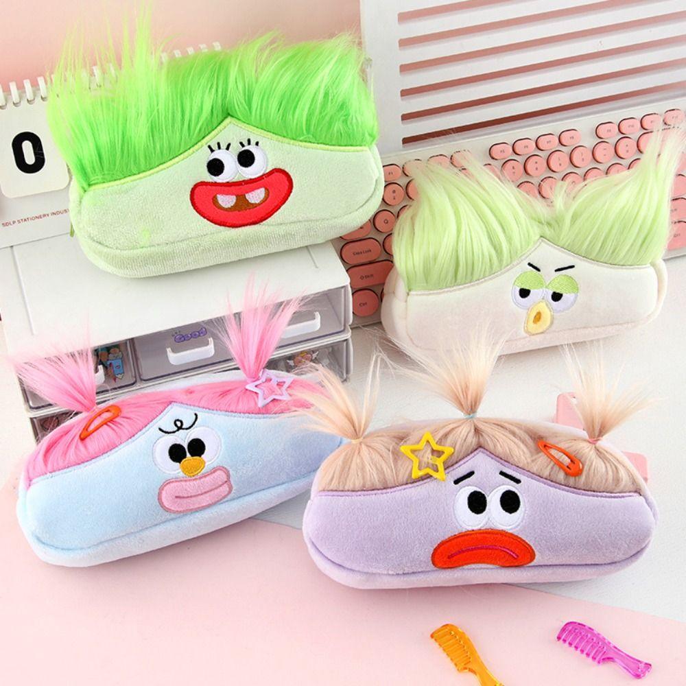 DIY Fluffy Hair Pencil Case Holder Stationery Storage Soft Plush Pen Bag Schools Supplies