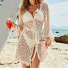 Swimsuit Cover Up Solid Color Knit Hollow Out Lightweight Swimwear Coat