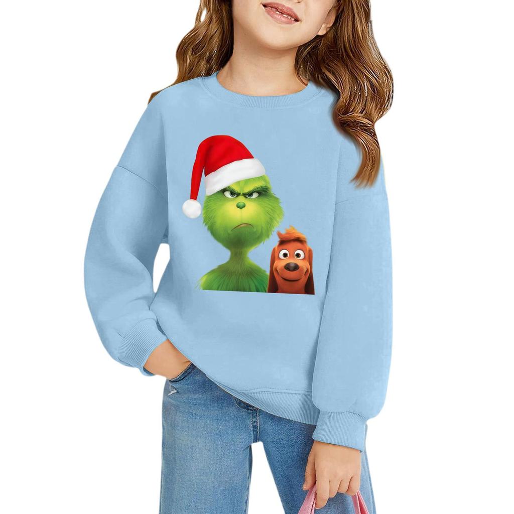 Рождественские пуловеры с круглым вырезом для девочек, детские топы с принтом