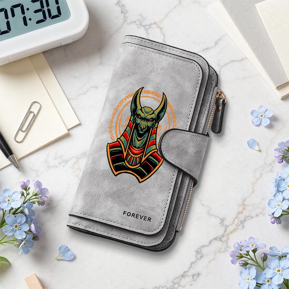 Anubis Pattern Long Wallet Fashion Card Holder Casual Portable Daily Use Purse