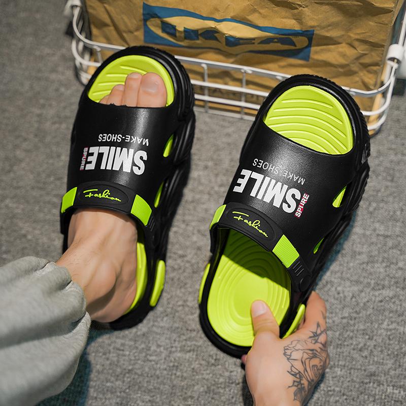 38-45 Men's Plus Size Fashionable One Line Mop Home Casual Slippers Beach Sandals Outdoor Two-piece Slippers