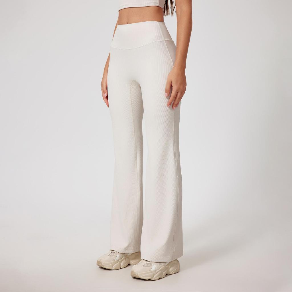 European and American High-Waisted Ribbed Micro-Flared Fitness Pants for Women