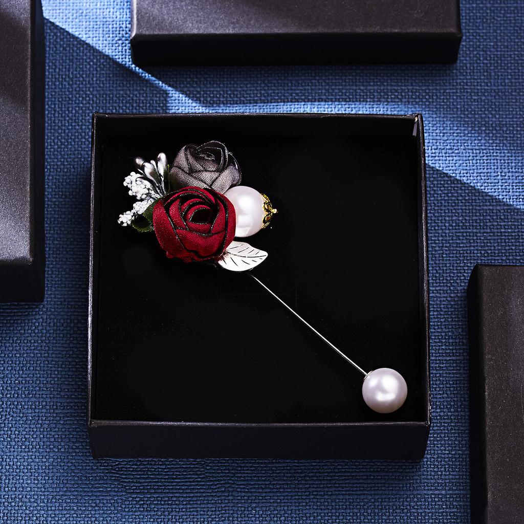 Rinhoo Ladies Cloth Art Fabric Imitation Pearl Flower Brooch Women Long Needle Cardigan Shirt Shawl Suit Badge Lapel Pin Jewelry