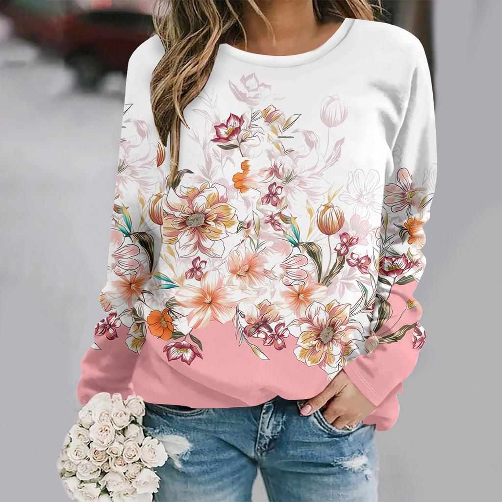 autumn and winter new fashion round neck long sleeve printed elegant casual loose hoodie
