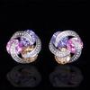 Роскошные Серьги-гвоздики из Стерлингового Серебра с Плетеным Дизайном, Розовым, Желтым и Разноцветным Мозаичным Цирконием для Женщин и Девочек, Подарок Oorbellen Pendientes