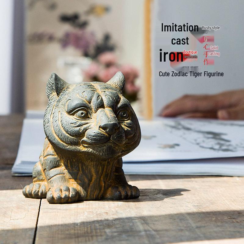 Handmade Antique-Style Chinese Zodiac Tiger Ornament for Home or Office Decor