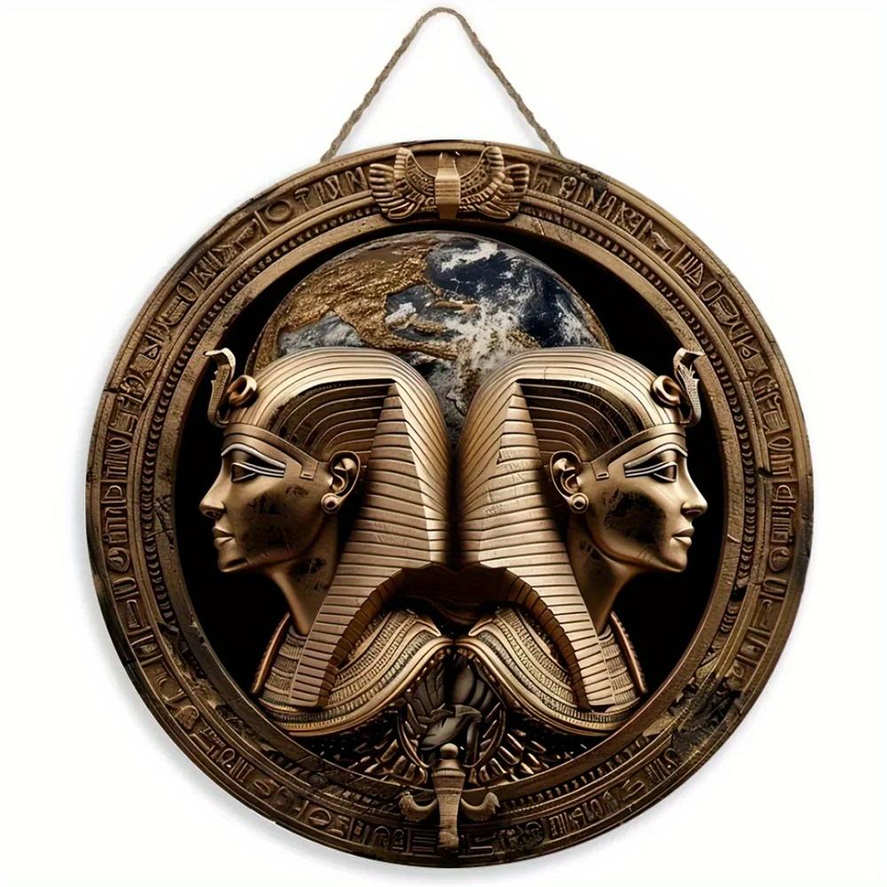 1pc 2d Flat Wood Vintage Egyptian Round Wooden Sign - 20cm Egyptian Mysterious Theme Sign Suitable for Home, Cafe, Apartment, Etc. - Festival, Lover