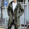 Men Fashion Hooded Windbreaker Black Overcoat Casual Jackets Spring Autumn Long Trench Coat
