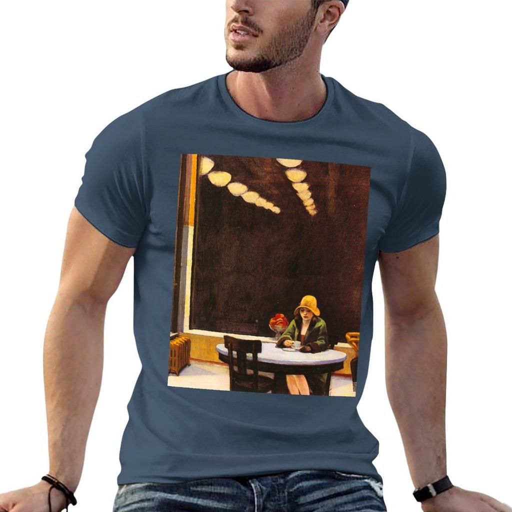 Vintage Edward Hopper Automat Tshirt Trendy Print Short Sleeve Tshirt