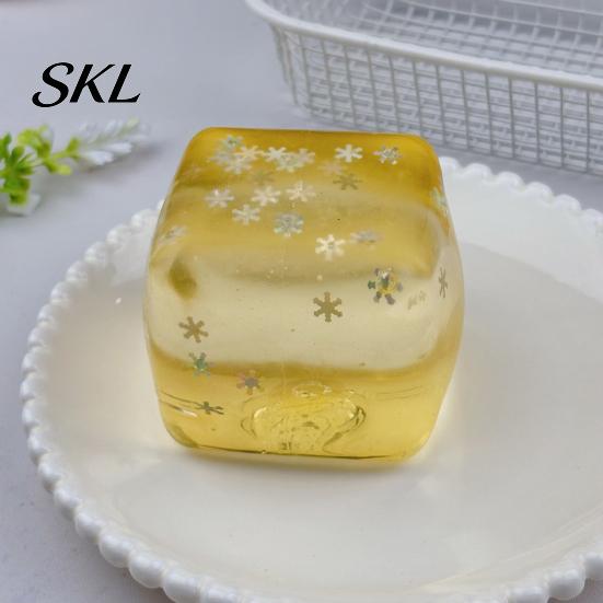 Lemon Stress Relief Toy Transparent Squeeze Toy, Jellyfish Ice Cream Reduction Soft Clear Cube Sensory for Kids Adults