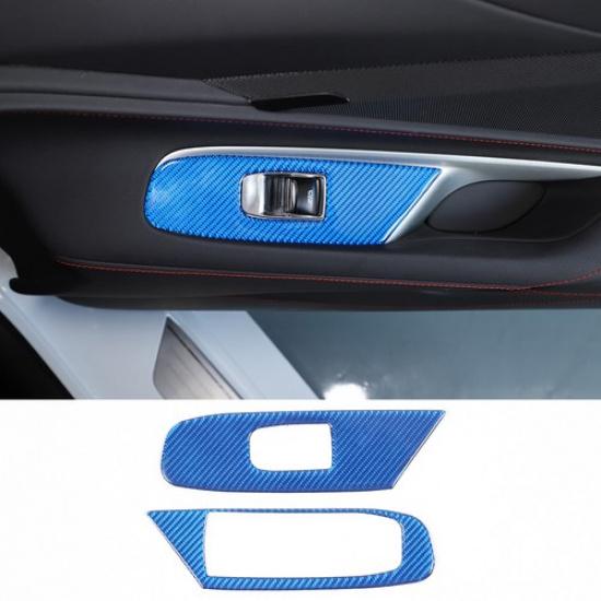 Blue Carbon Fiber Window Glass Lift Switch Frame For Corvette C8 Convertible