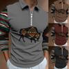 New Men's Long Sleeve Lapel Casual Zip Fashion Digital Print Golf Polo