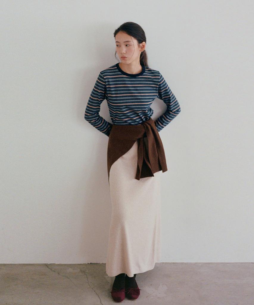 Button Wool Long Skirt (Oatmeal)