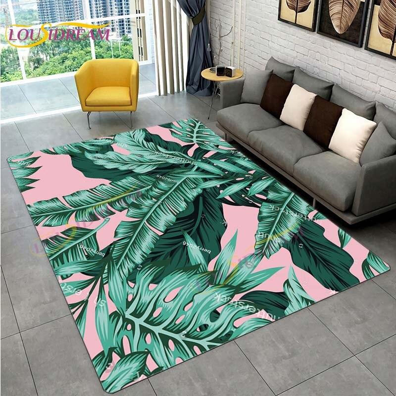 Ковер с тропическими листьями монстеры, современный ковер в стиле INS для гостиной, спальни, зеленый ковер с банановыми листьями, ковры с тропическими пальмовыми листьями