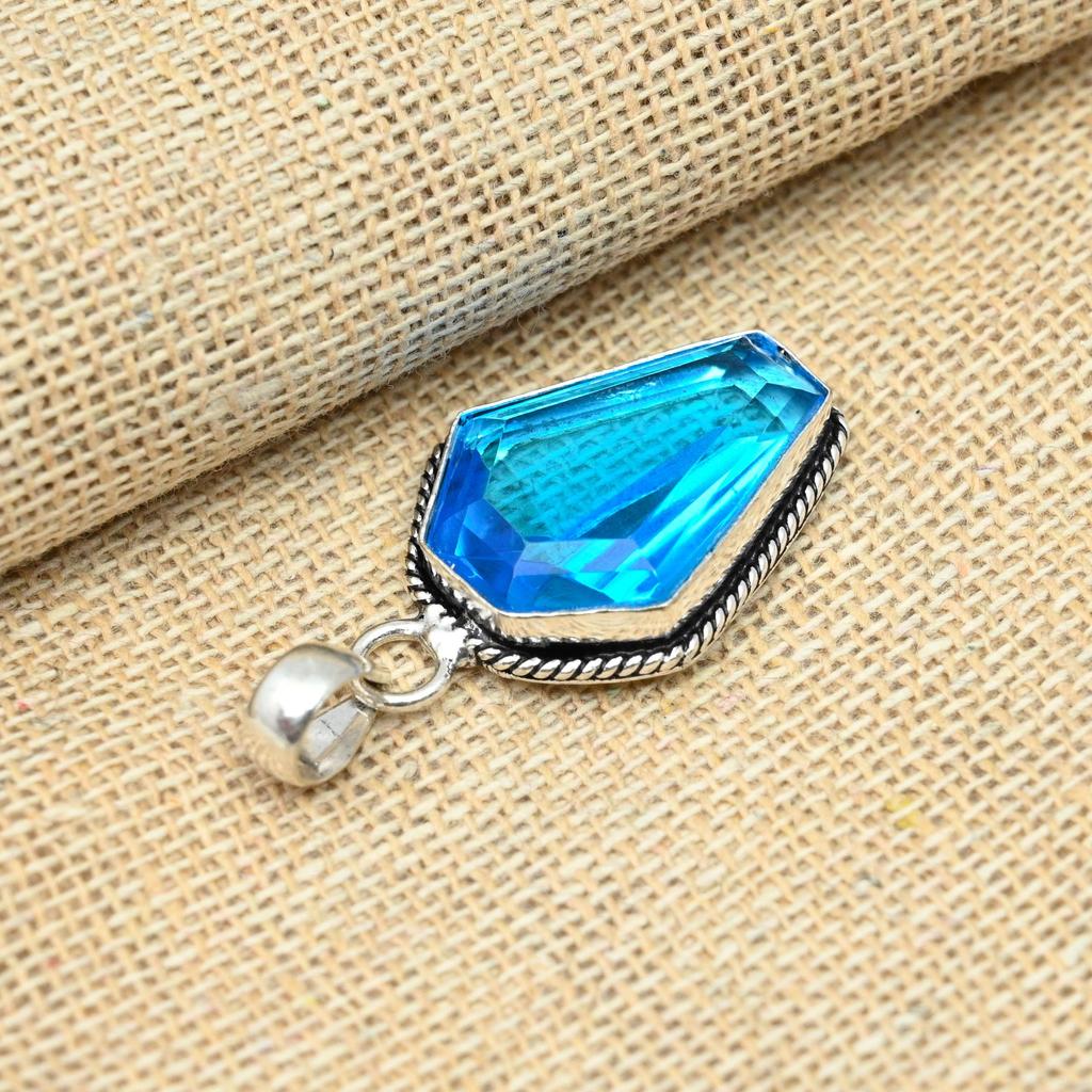 Ослепительный синий топаз, драгоценный камень, стерлинговое серебро 925 пробы, подвеска ручной работы, ювелирные изделия, женский подарок
