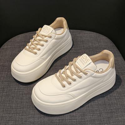 Кожаные туфли на платформе белого цвета, женская обувь, весенняя новинка, высокие туфли для досок, универсальная повседневная обувь, женская спортивная обувь