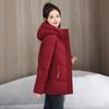 Women Hooded Long Sleeve Thick Cotton Coat Loose Solid Wine Red Winter Warm Outerwear