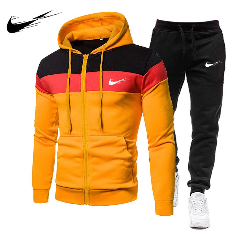 Blue 2025 Autumn Winter New Zipper Hoodie +Pants Men Casual Cotton Warm Sweatshirts Jogging Suit