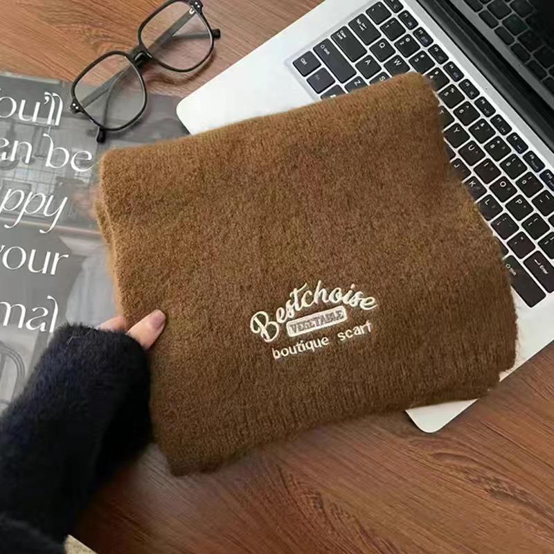 Korean-Style Mälard Letter Embroidered Winter Scarf for Women - Versatile Wool Knit Neck Warmer 2025.
