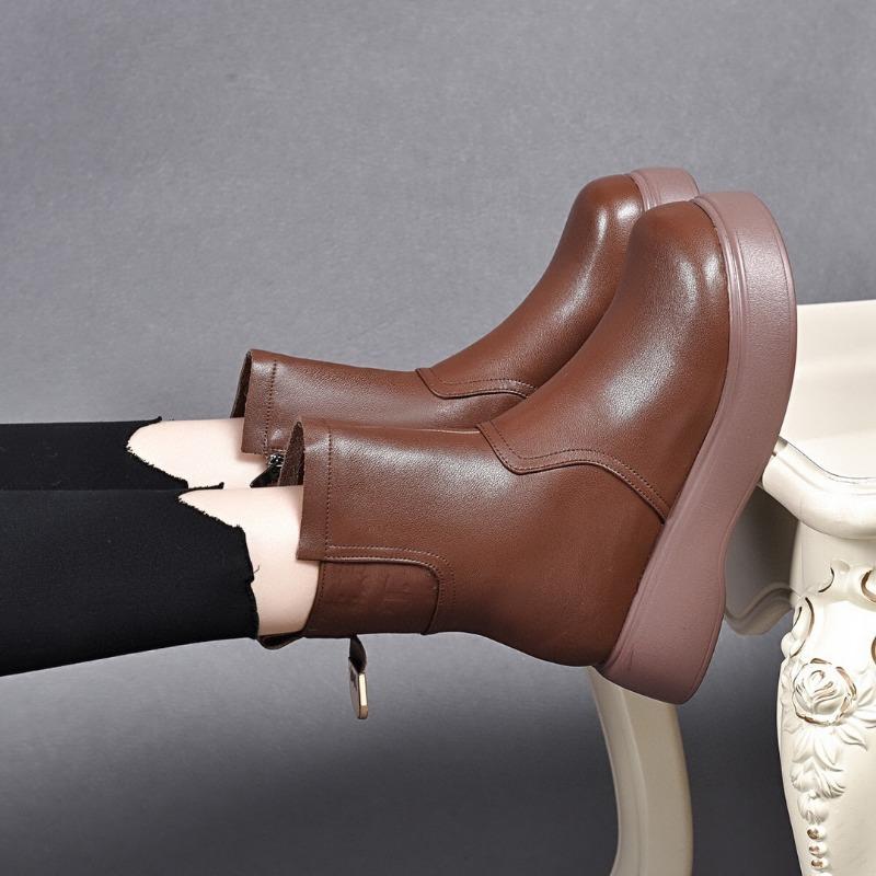 Ботинки Martin Женские ботинки Кожаные ботинки Сапоги с толстой подошвой до середины голени Хлопковые ботинки