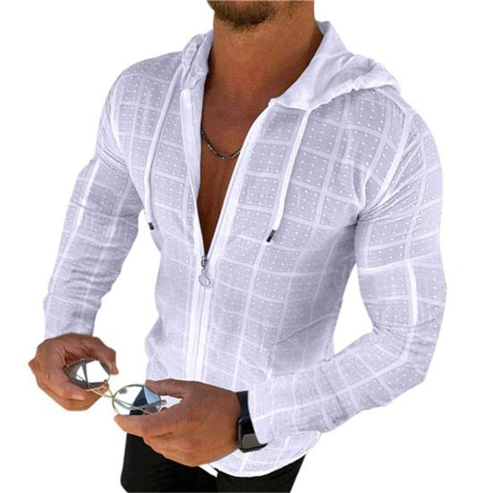 Мужская футболка на молнии с капюшоном, клетчатый кардиган с длинным рукавом в стиле хип-хоп, повседневная футболка для улицы, отпуска, повседневная одежда